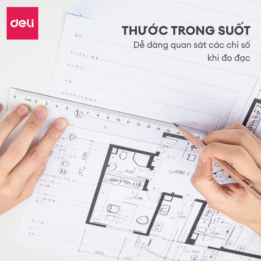 Ảnh Thước kẻ trong suốt Deli - 18/ 20/ 30cm - Chất liệu PS bền chống trầy xước - Phù hợp với học sinh dân văn phòng học tập 3