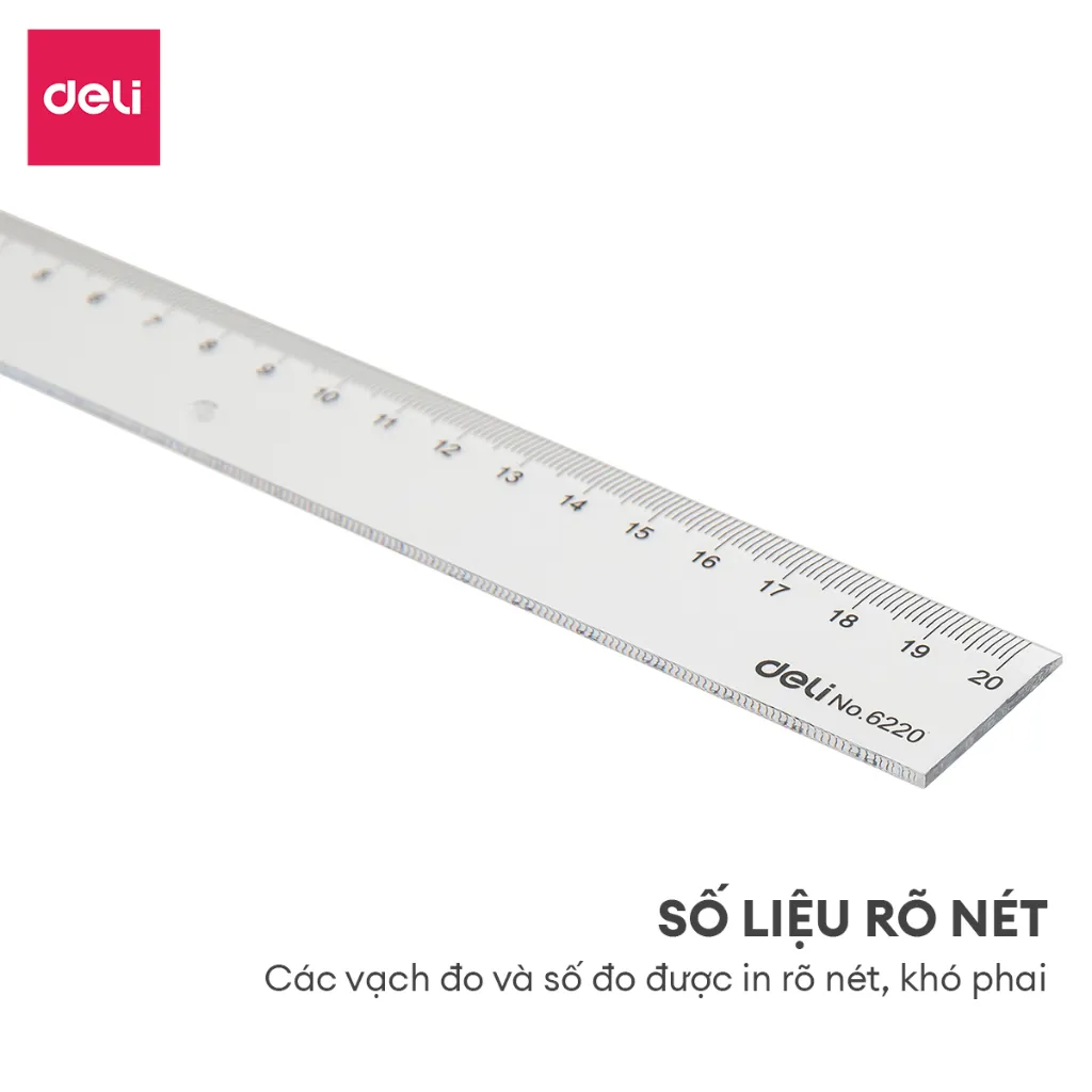 Ảnh Thước kẻ trong suốt Deli - 18/ 20/ 30cm - Chất liệu PS bền chống trầy xước - Phù hợp với học sinh dân văn phòng học tập 4