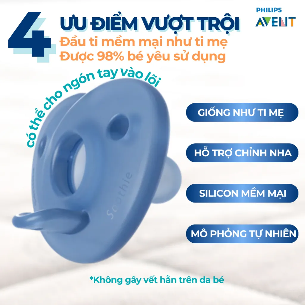Ảnh Ti Giả Avent Soothie Silicon Nguyên Khối Hỗ Trợ Chỉnh Nha, Chống Hô Vẩu 4