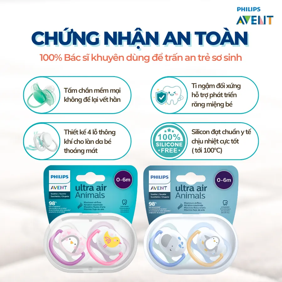 Ảnh Ti Giả Avent Ultra Air 0-6 Tháng, Núm Ty Ngậm Cho Bé Sơ Sinh An Toàn Mềm Mại Chính Hãng 3