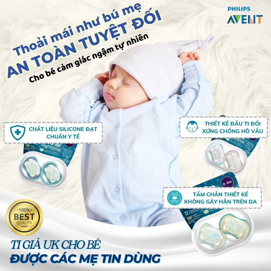 Ti Giả Avent Ultra Air Phát Sáng 0-18 Tháng Chính Hãng - Ty Ngậm Ban Đêm An Toàn Cho Bé