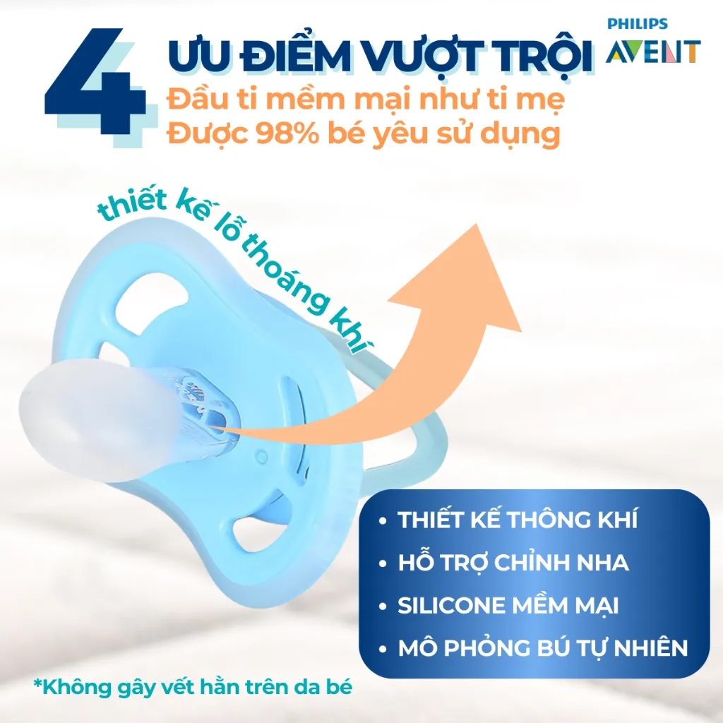 Ảnh Ti Giả Avent Ultra Air Phát Sáng 0-18 Tháng Tuổi, Núm Ty Ngậm Ban Đêm Cho Trẻ Chính Hãng 4