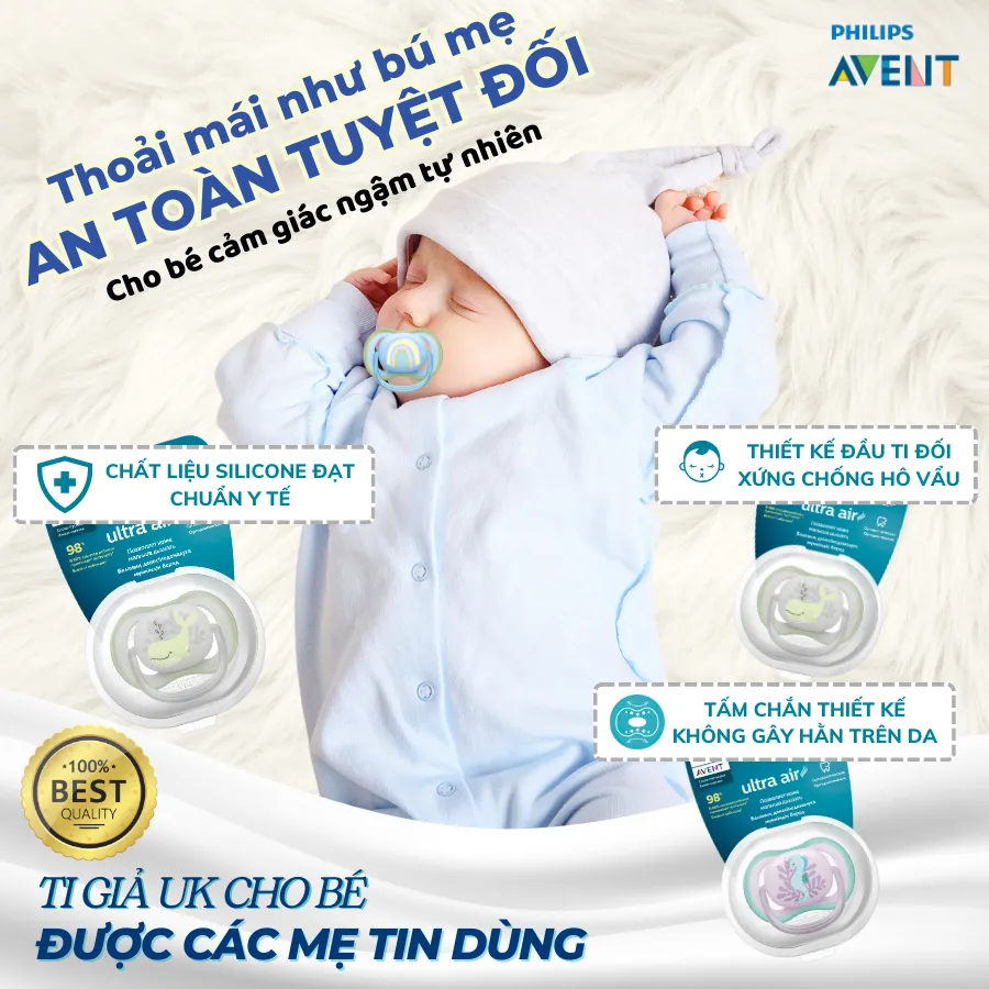 Ảnh Ti Giả Avent Ultra Soft/Air Vỉ Đơn 0-18 Tháng Tuổi, Núm Ty Ngậm Siêu Mềm Cho Trẻ Chính Hãng 1