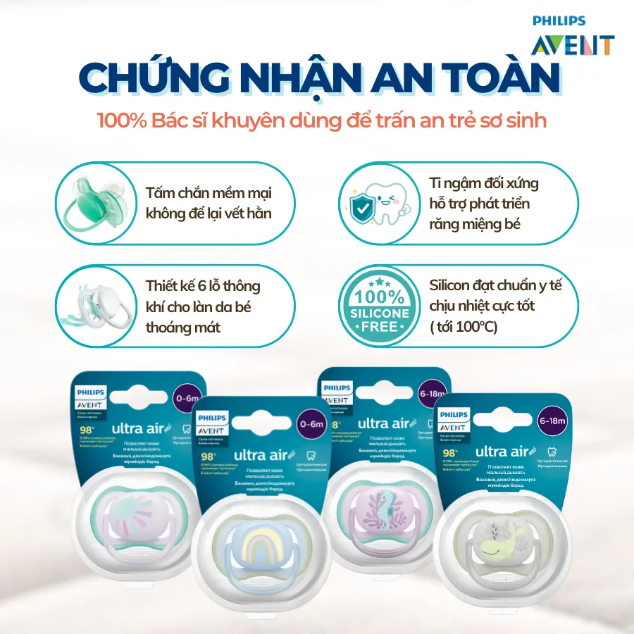 Ảnh Ti Giả Avent Ultra Soft/Air Vỉ Đơn 0-18 Tháng Tuổi, Núm Ty Ngậm Siêu Mềm Cho Trẻ Chính Hãng 2