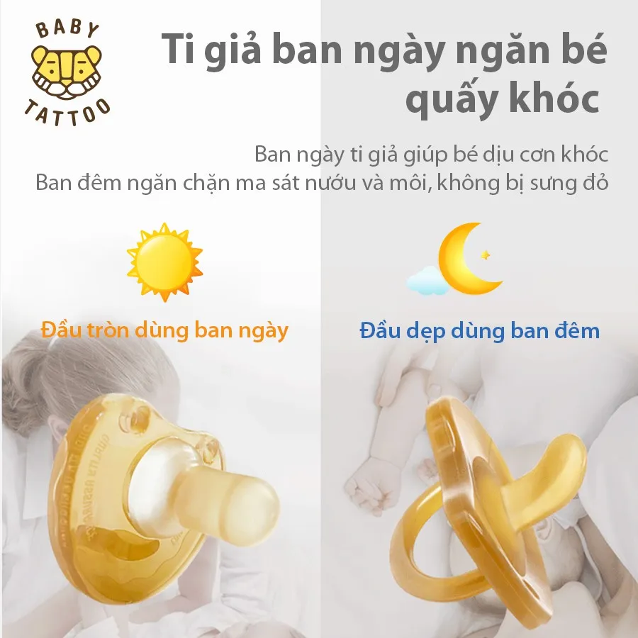Ảnh Ti Ngậm SIlicone Nano Bạc Kháng Khuẩn, Hạn Chế Mút Tay, Rèn Luyện Kỹ Năng Hút Cho Bé BABY TATTOO 1