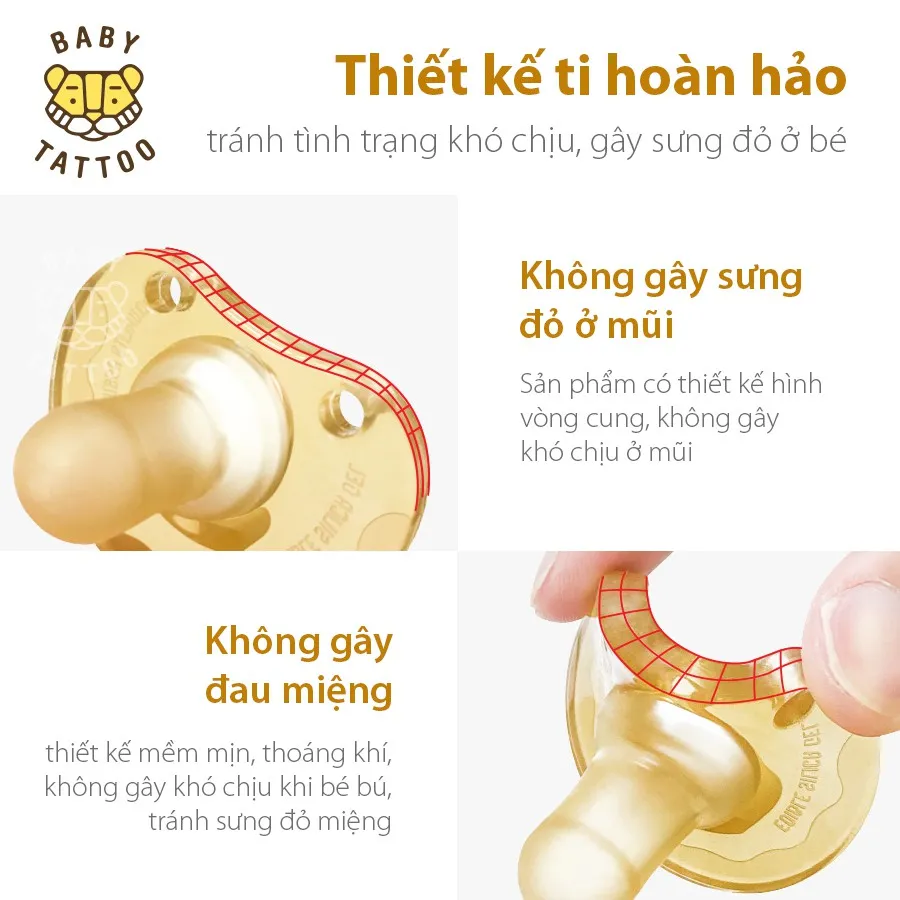 Ảnh Ti Ngậm SIlicone Nano Bạc Kháng Khuẩn, Hạn Chế Mút Tay, Rèn Luyện Kỹ Năng Hút Cho Bé BABY TATTOO 4