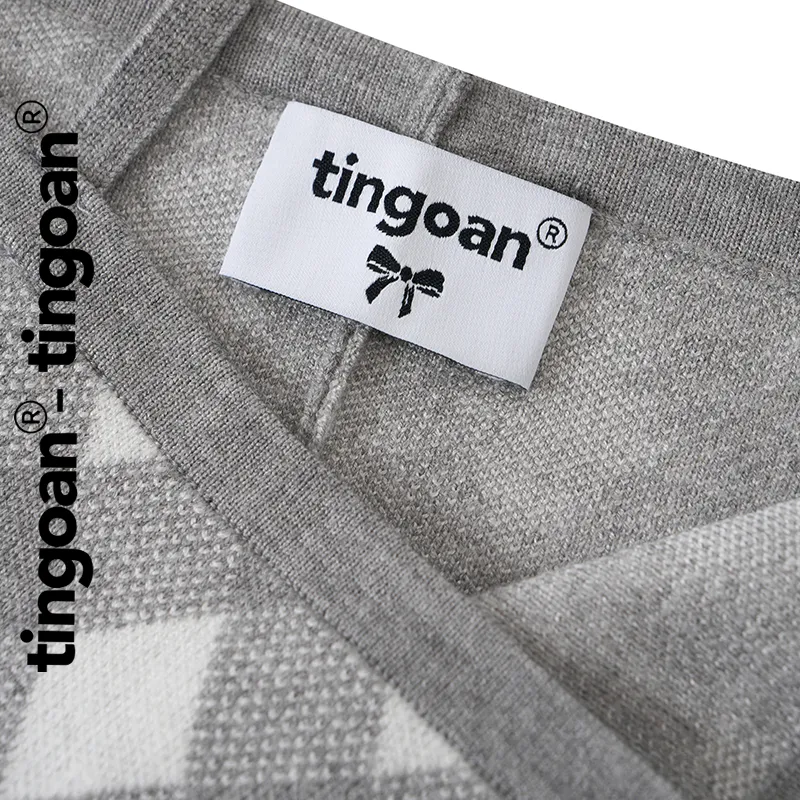 Ảnh TINGOAN®  - Áo cardigan set len xù crop kẻ quả trám có quây xám tingoan LOVE YOU BACK CARDIGAN/GR PHIÊN BẢN MỚI t6.2024 4