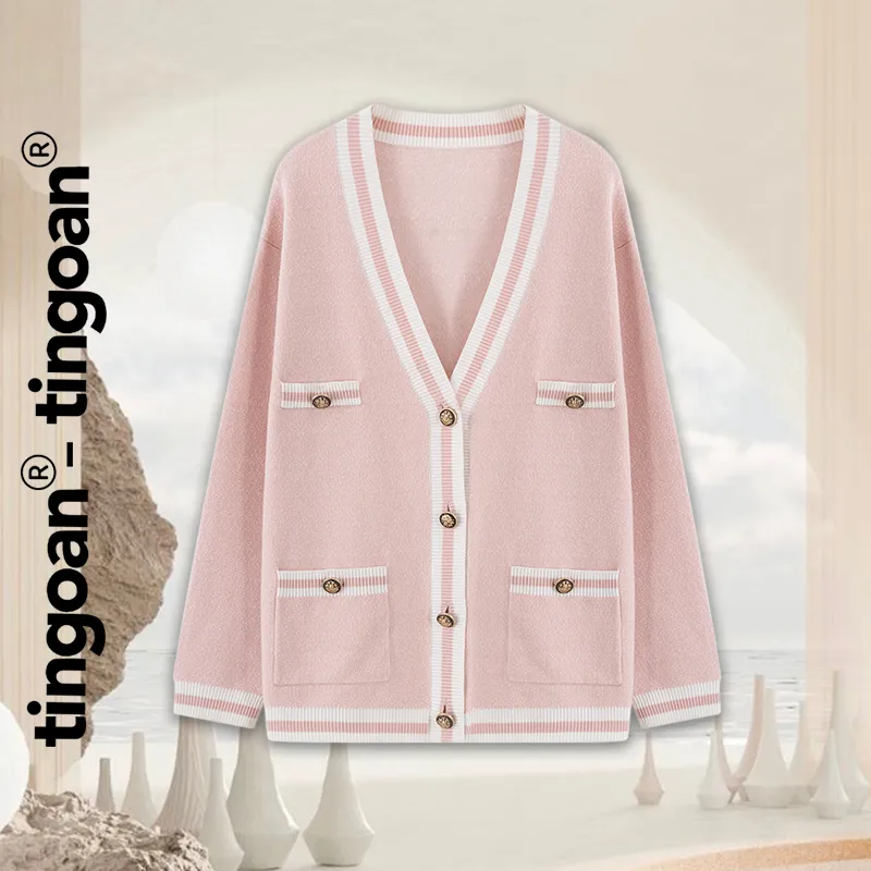 Ảnh TINGOAN® - Áo khoác cardigan len xù hồng viền trắng RAINBOW BABY CARDIGAN/PK 1