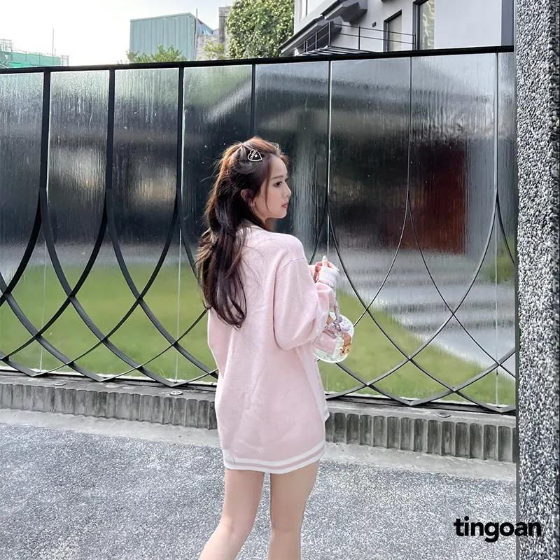 Ảnh TINGOAN® - Áo khoác cardigan len xù hồng viền trắng RAINBOW BABY CARDIGAN/PK 3