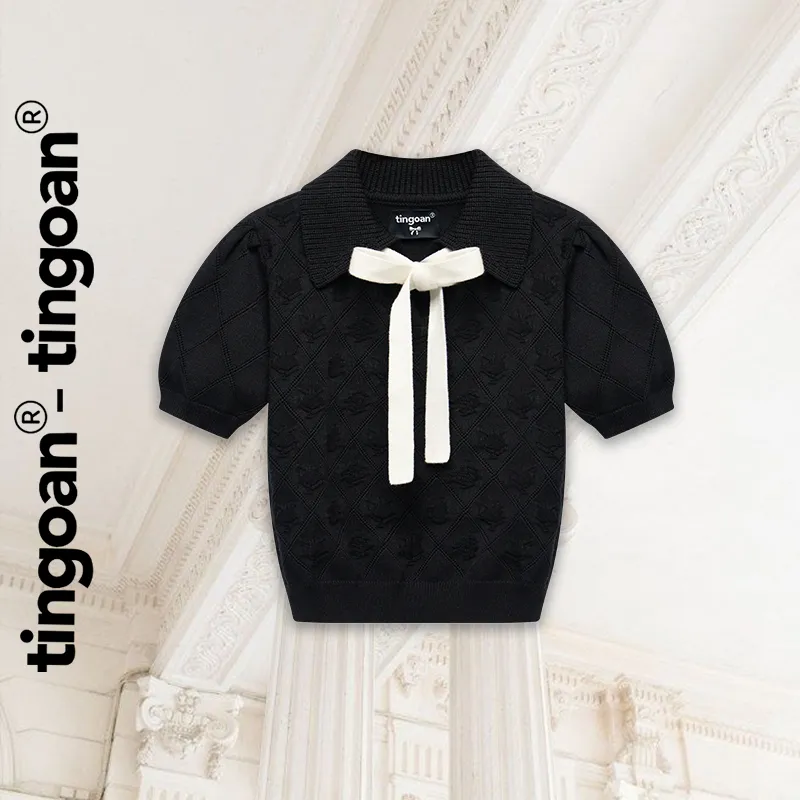 Ảnh TINGOAN® - Áo len đen crop bề mặt len hoạ tiết quả trám buộc nơ YURI YURI TOP/BL PHIÊN BẢN MỚI NHẤT T6/2024 1
