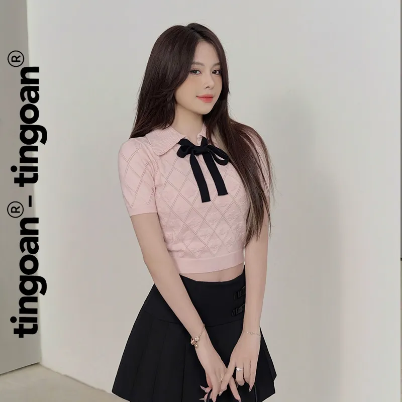 Ảnh TINGOAN® - Áo len hồng crop bề mặt len hoạ tiết quả trám buộc nơ YURI YURI TOP/PK PHIÊN BẢN MỚI NHẤT T6/2024 1