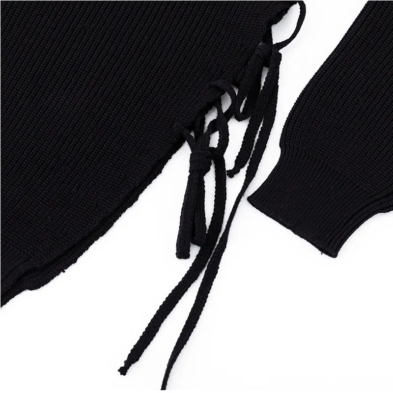 Ảnh TINGOAN® - Áo len xù trễ vai một bên xẻ vạt buộc dây đen AFTER YOU SWEATER/BL 3