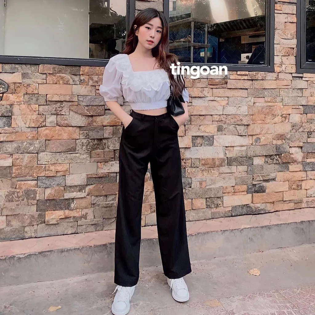 Ảnh TINGOAN® - Quần ống rộng suông cạp cao hack dáng đen trơn CHARLIE CULOTTES ver 2/BL PHIÊN BẢN MỚI NHẤT T6/2024 2