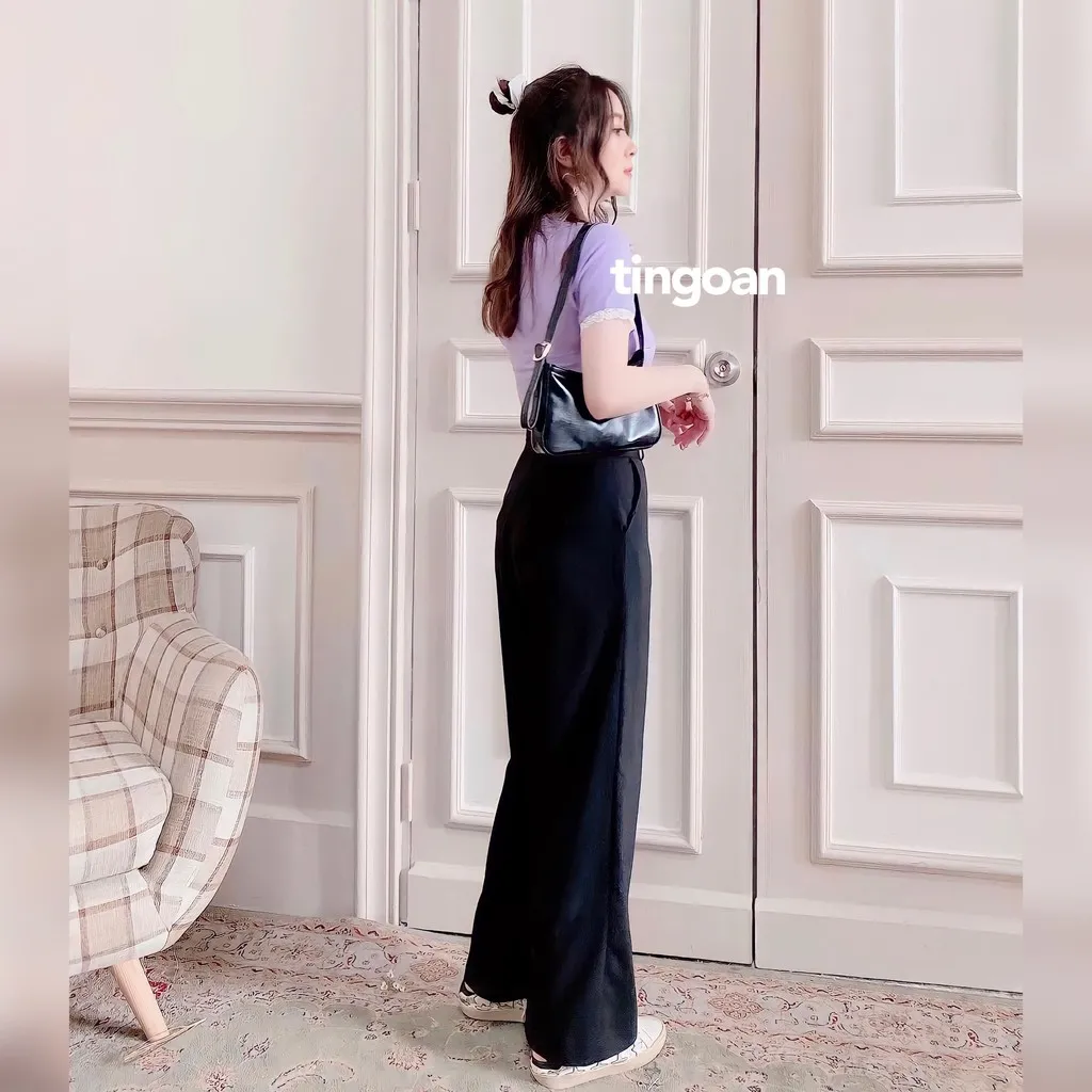 Ảnh TINGOAN® - Quần ống rộng suông cạp cao hack dáng đen trơn CHARLIE CULOTTES ver 2/BL PHIÊN BẢN MỚI NHẤT T6/2024 4