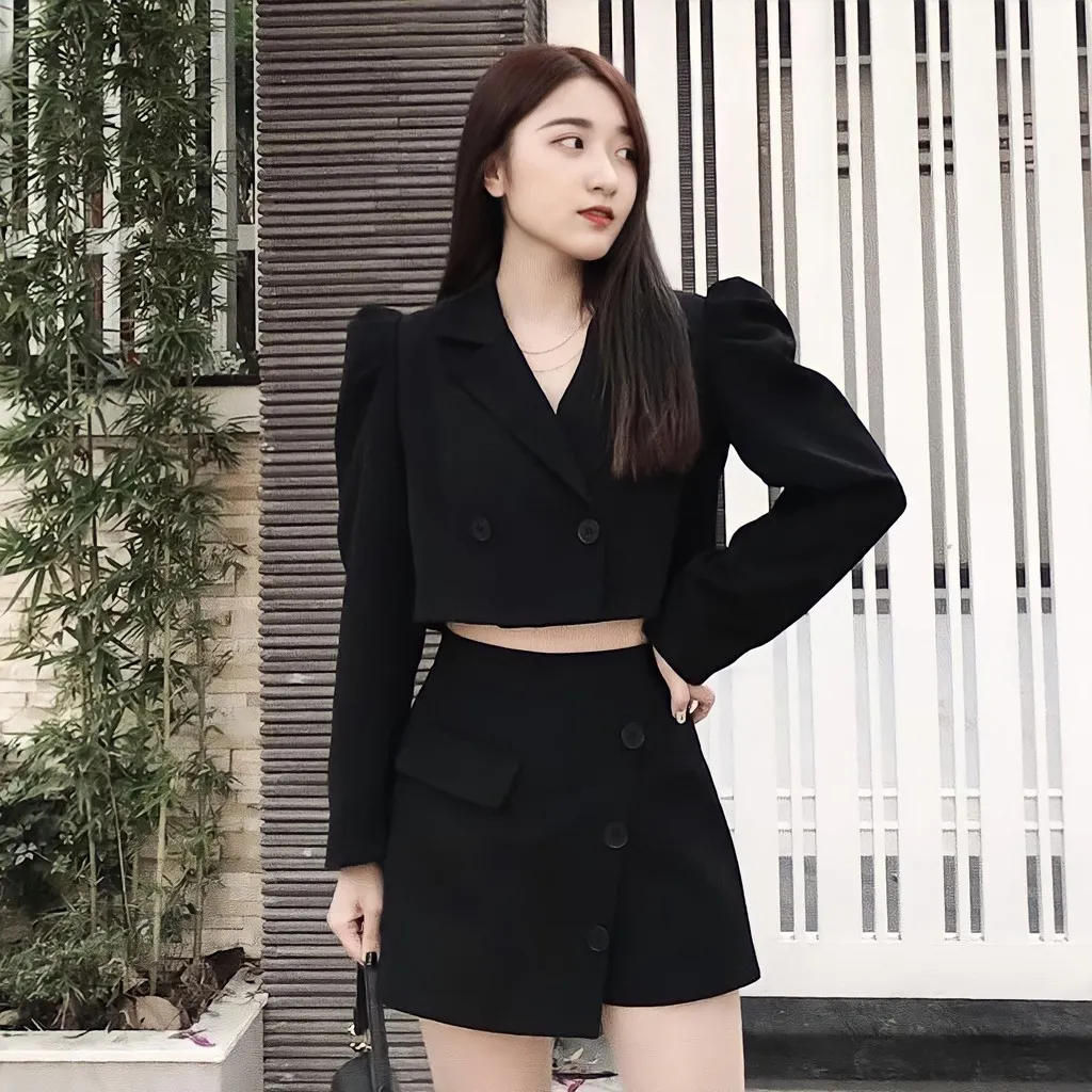 Ảnh TINGOAN® - Quần váy cạp cao vạt chéo 3 cúc đen SOFT GLAM SKORTS /BL 1