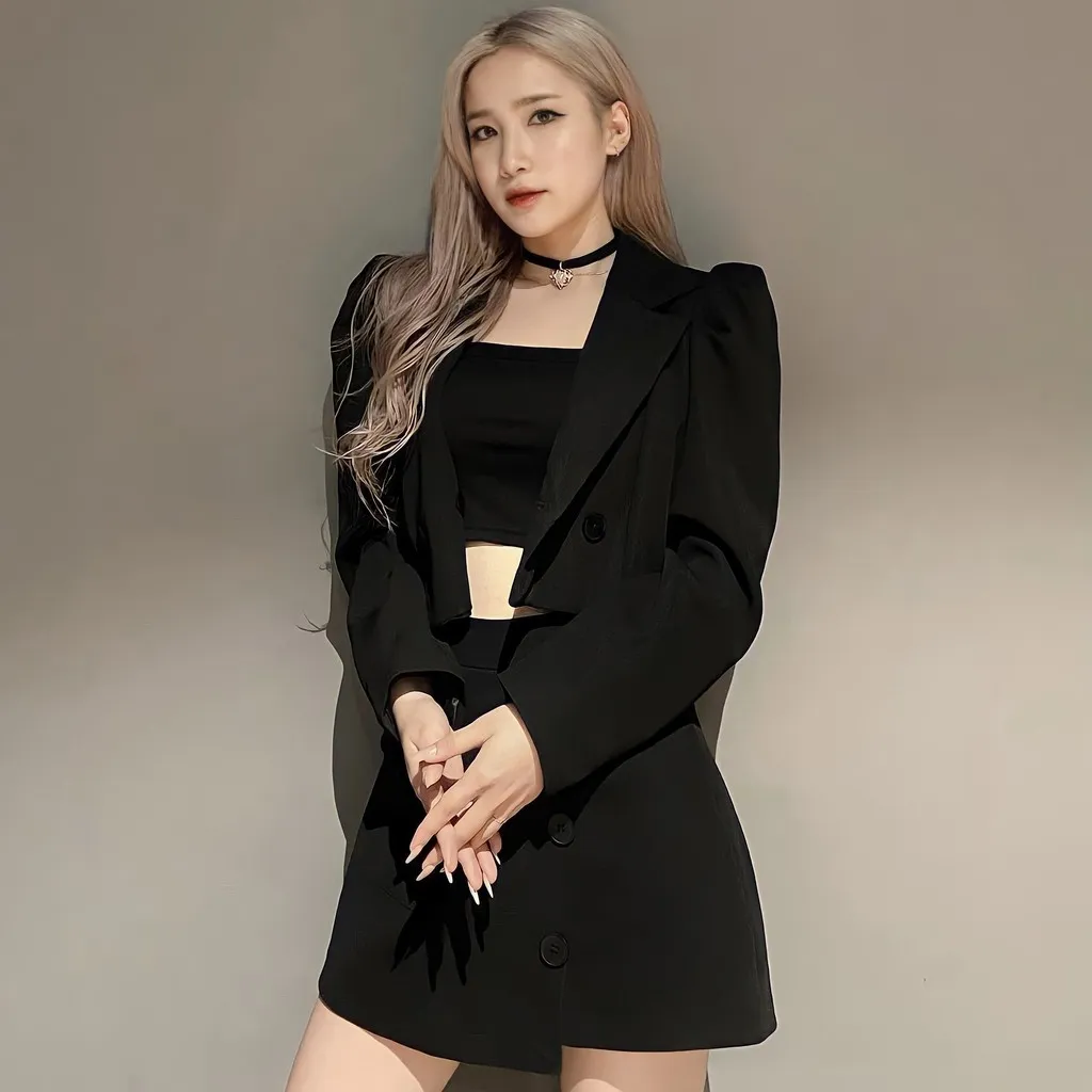 Ảnh TINGOAN® - Quần váy cạp cao vạt chéo 3 cúc đen SOFT GLAM SKORTS /BL 3