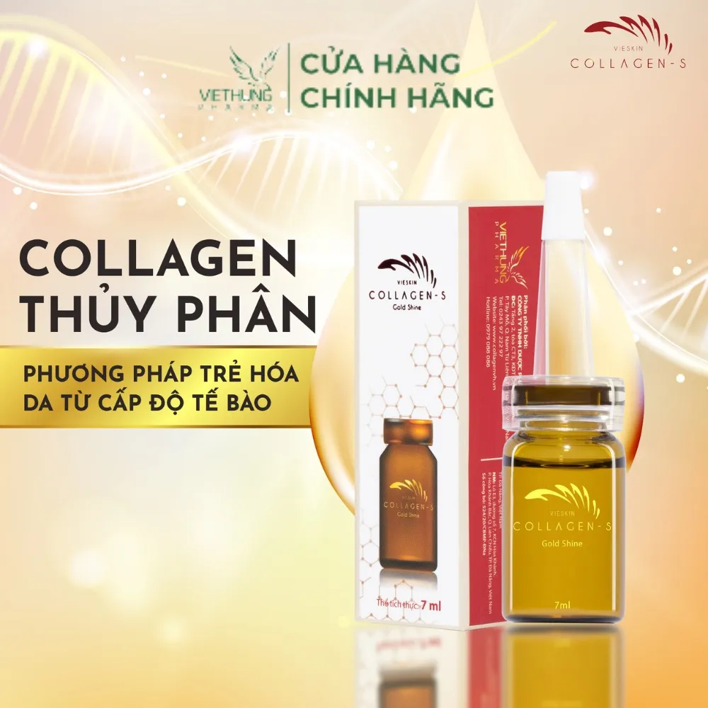 Ảnh Tinh chất collagen tươi Vieskin Collagen Gold Shine căng bóng da, làm đẹp, trẻ hoá da và chăm sóc môi sau phun xăm 7ml 2