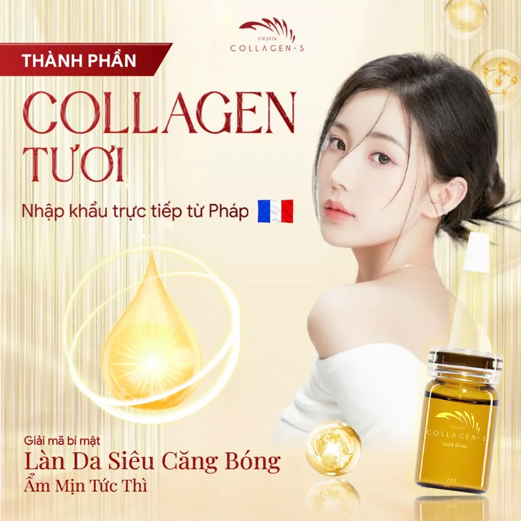 Ảnh Tinh chất collagen tươi Vieskin Collagen Gold Shine căng bóng da, làm đẹp, trẻ hoá da và chăm sóc môi sau phun xăm 7ml 3