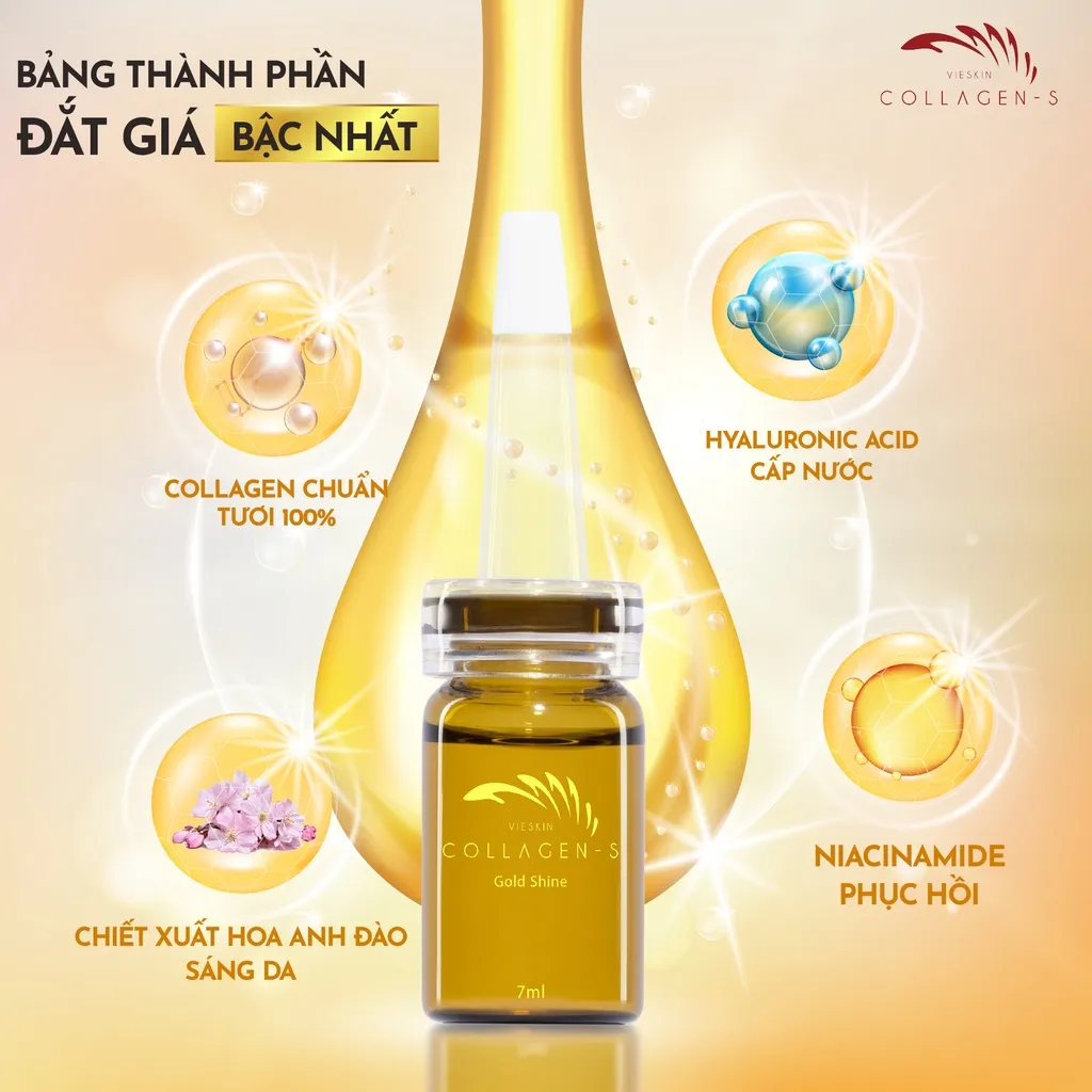 Ảnh Tinh chất collagen tươi Vieskin Collagen Gold Shine căng bóng da, làm đẹp, trẻ hoá da và chăm sóc môi sau phun xăm 7ml 4
