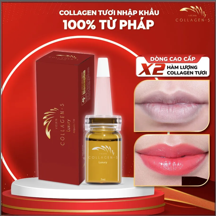 Ảnh Tinh chất collagen tươi Vieskin Luxury dưỡng môi sau phun xăm, kích màu sắc nét, tự nhiên, siêu căng bóng, lọ 7ml 2