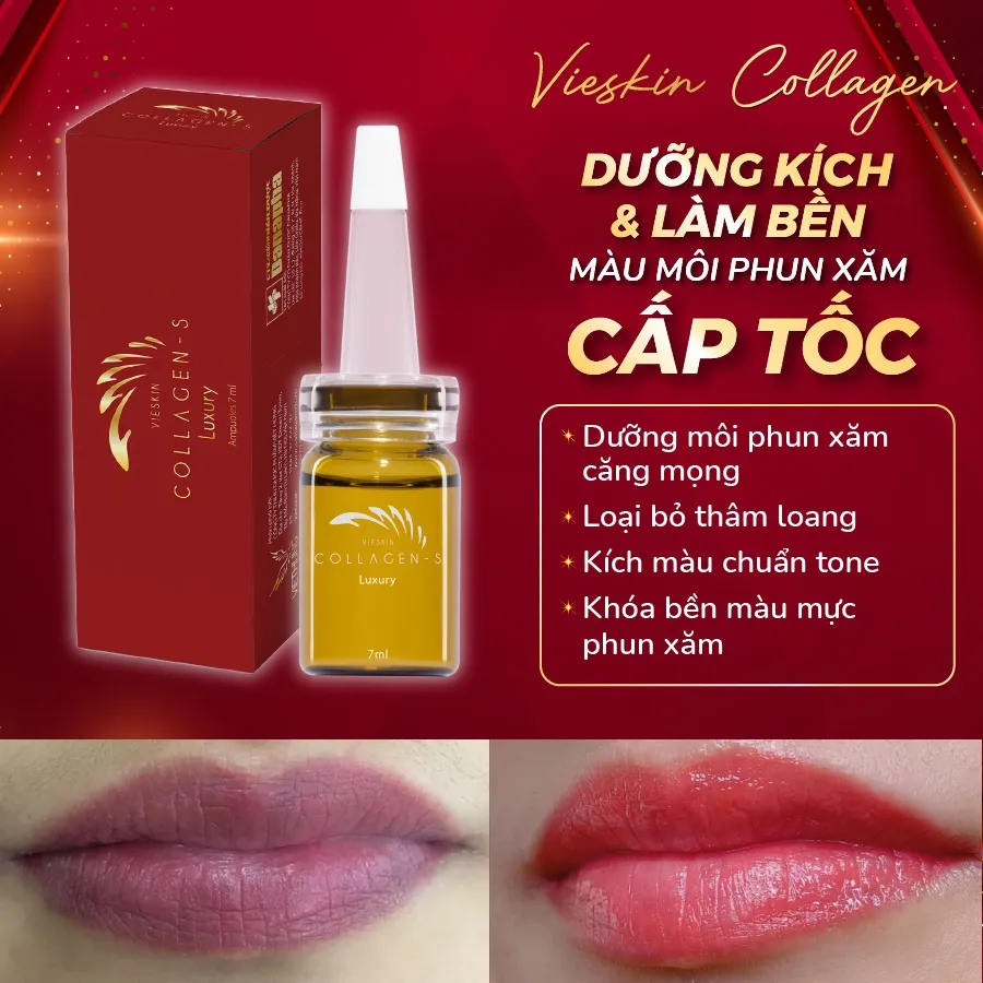 Ảnh Tinh chất collagen tươi Vieskin Luxury dưỡng môi sau phun xăm, kích màu sắc nét, tự nhiên, siêu căng bóng, lọ 7ml 3