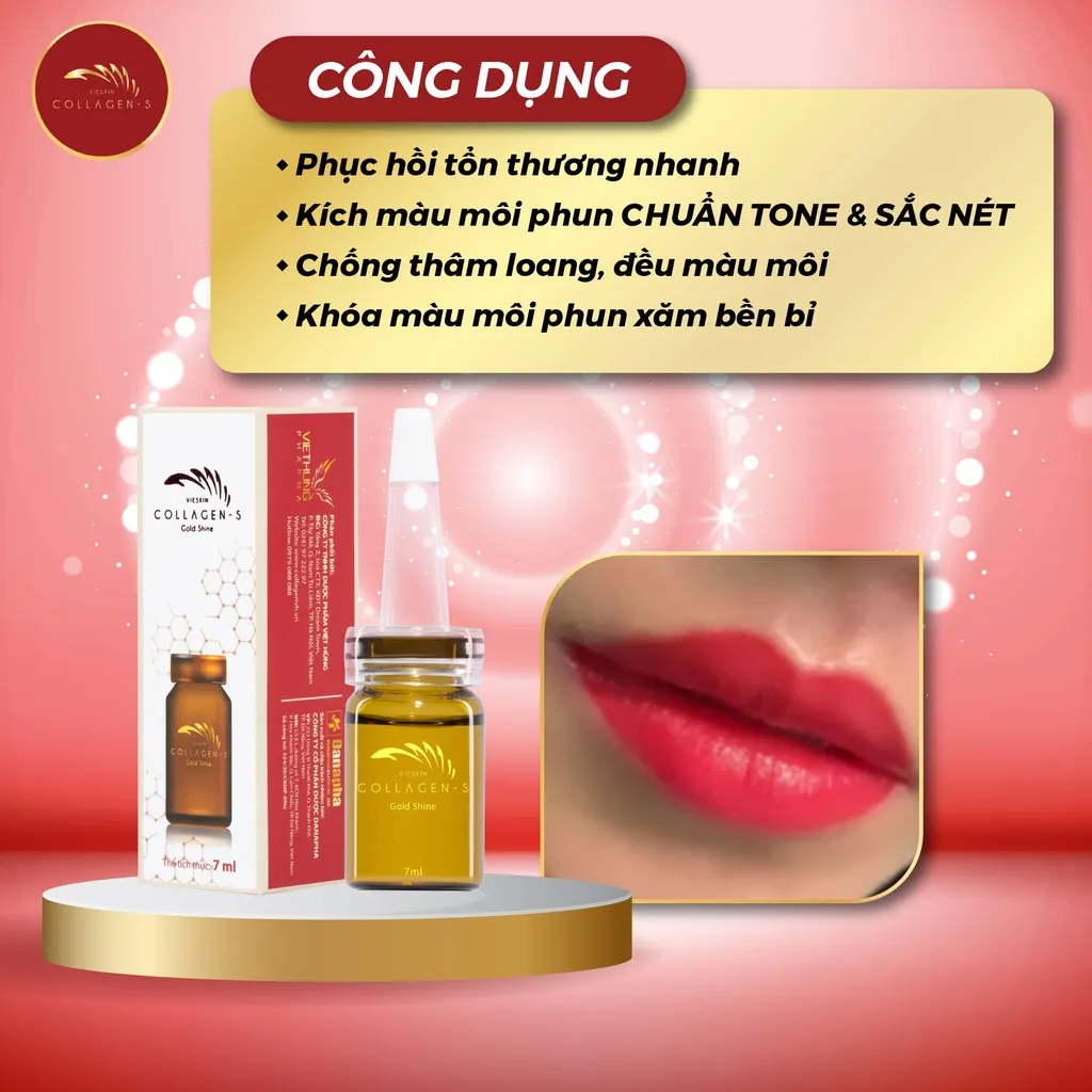 Ảnh Tinh chất dưỡng kích màu môi sau phun xăm Vieskin GoldShine, collagen tươi kích màu sắc nét, tự nhiên, căng bóng, 7ml 3