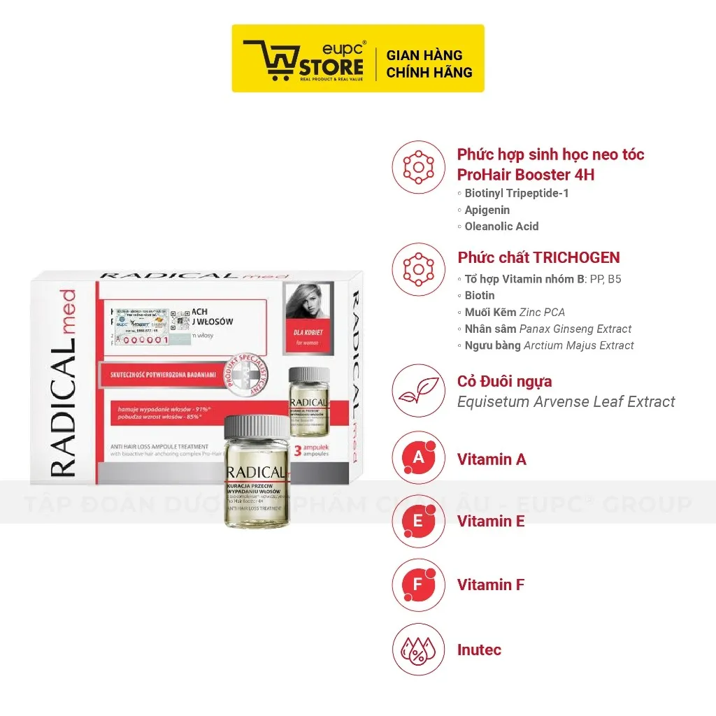 Ảnh Tinh Chất Giúp Giảm Rụng Tóc Nữ Radical Med 3x5ml Dưỡng Ẩm, Cung Cấp Dưỡng Chất Cho Da Đầu EUPC STORE 1