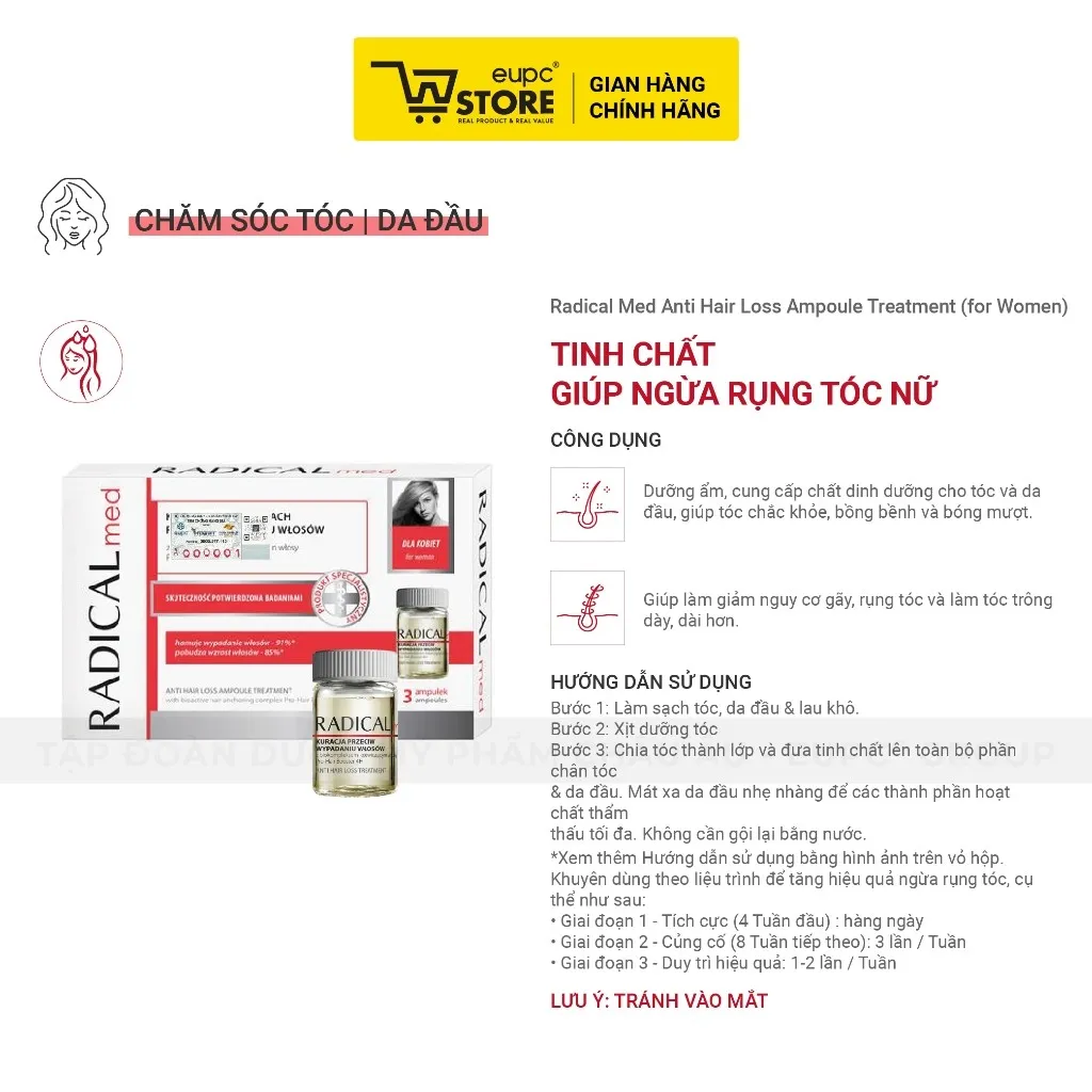 Ảnh Tinh Chất Giúp Giảm Rụng Tóc Nữ Radical Med 3x5ml Dưỡng Ẩm, Cung Cấp Dưỡng Chất Cho Da Đầu EUPC STORE 2