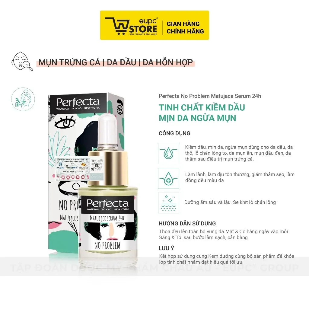 Ảnh Tinh Chất Kiềm Dầu Mịn Da Giảm Mụn Perfecta No Problem 15ml Dưỡng Ẩm Sâu, Làm Dịu Da EUPC STORE 3