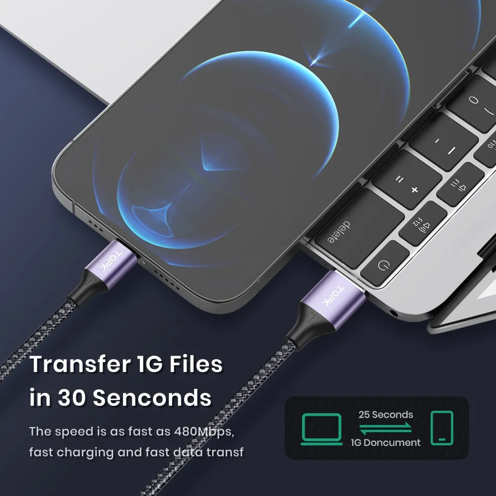 Ảnh TOPK Dây Cáp Sạc Nhanh USB Type C AP10 Cho iPhone 6 7 8 11 X XS 2