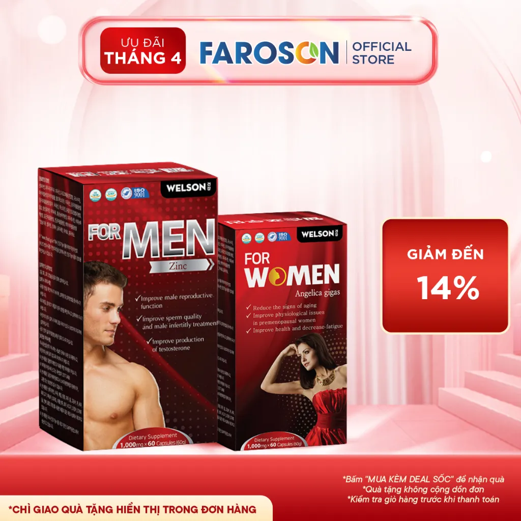 Ảnh TPBVSK Combo Tăng cường sinh lý Welson For Men 1 hộp 60 viên​ và Nội Tiết Tố Welson For Women 1Hộp 60 Viên​ 1