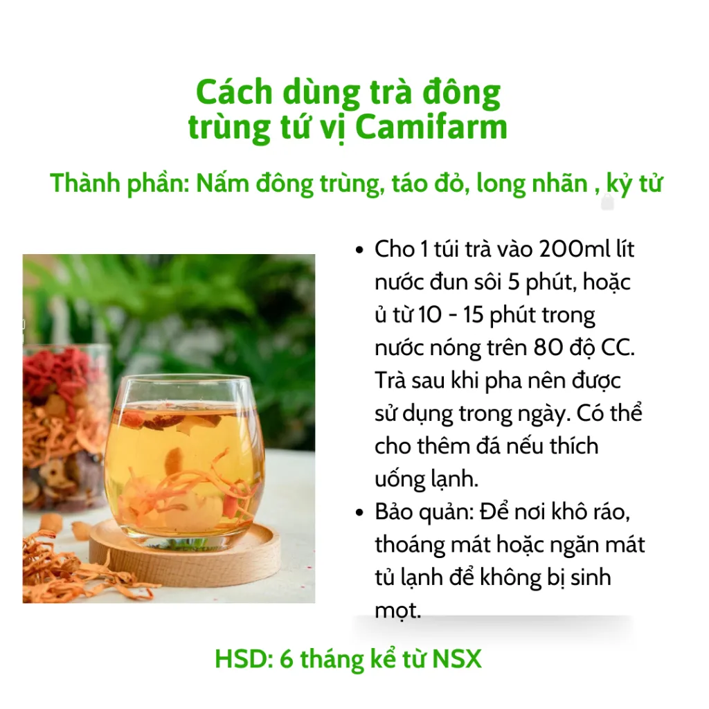 Ảnh Trà đông trùng hạ thảo long nhãn tứ vị Camifarm đẹp da, bồi bổ sức khỏe, tăng cường sinh lý, dễ ngủ 3
