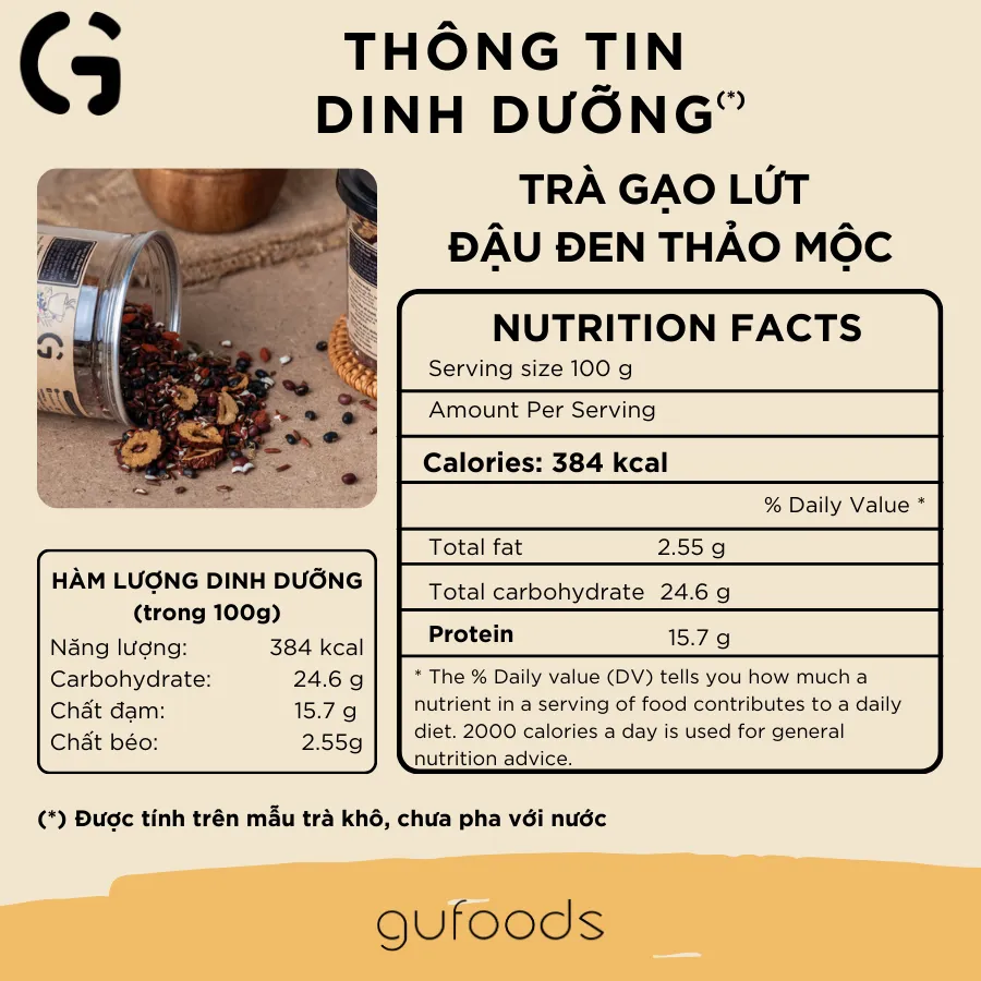 Ảnh Trà gạo lứt đậu đen thanh nhiệt GUfoods - Tự nhiên, Healthy, Thanh lọc cơ thể, Mát gan, Ngủ ngon, Đa dạng vị (200g/500g) 3