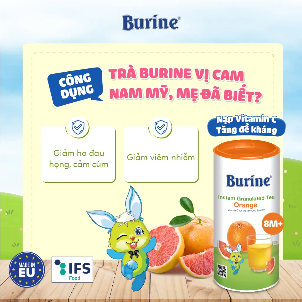 Ảnh Trà Hoa Quả Hòa Tan BURINE Hương Vị Trái Cây Thơm Ngon, Bổ Sung Vitamin C Cho Bé (Mua 3 Nhận Quà) 4