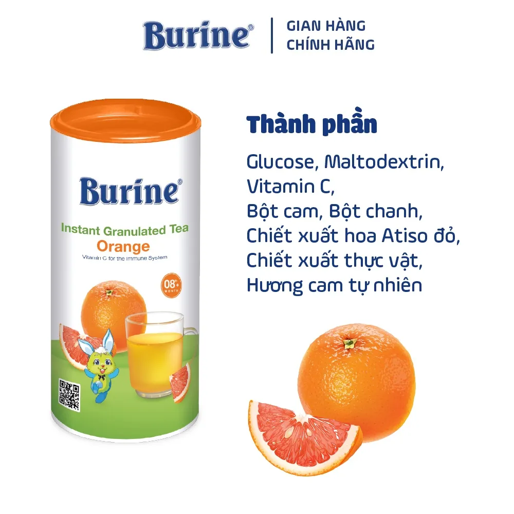 Ảnh Trà Hoa Quả Hòa Tan BURINE Vị Cam Nam Mỹ Thơm Ngon, Bổ Sung Vitamin C Cho Bé Từ 8 Tháng Tuổi (200g) 1