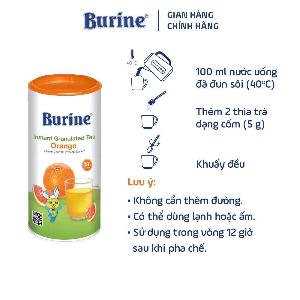 Ảnh Trà Hoa Quả Hòa Tan BURINE Vị Cam Nam Mỹ Thơm Ngon, Bổ Sung Vitamin C Cho Bé Từ 8 Tháng Tuổi (200g) 2