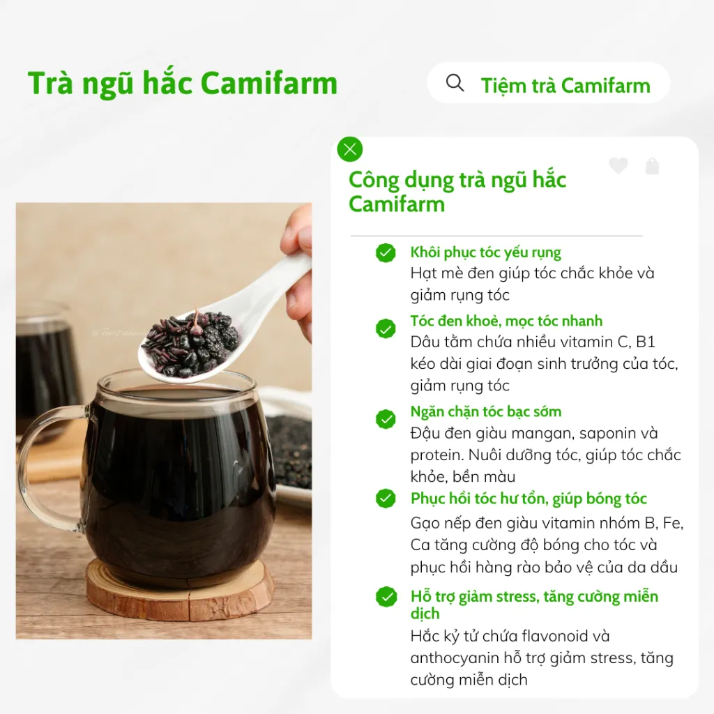 Ảnh Trà ngũ hắc Camifarm hỗ trợ mọc tóc nhanh, chắc khỏe, giảm gãy rụng tóc, giúp tóc bền màu 2