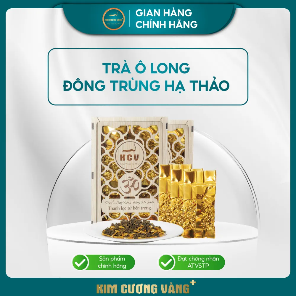 Ảnh Trà Ô Long Đông Trùng Hạ Thảo Kim Cương Vàng - Hỗ Trợ Giải Độc Gan, Giảm Căng Thẳng (110Gr/Hộp Gỗ) 3