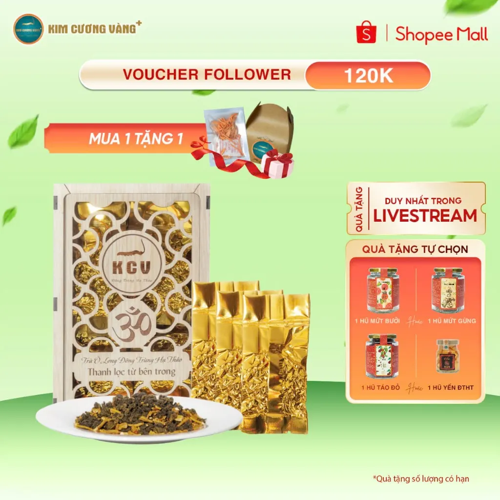 Ảnh Trà Ô Long Đông Trùng Hạ Thảo Kim Cương Vàng Giải Độc Gan Đậm Vị Nguyên Chất Chính Hãng (Hộp 110g) 1