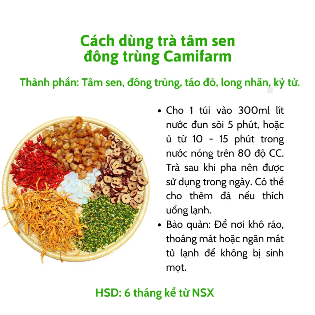 Ảnh Trà tâm sen đông trùng Camifarm giúp ngủ ngon, tăng cường sinh lý, điều hoà đường huyết 2