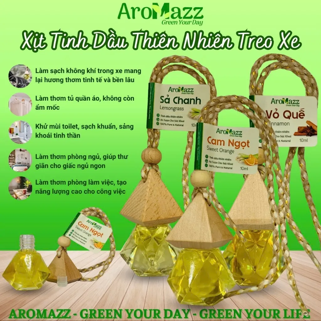 Ảnh Treo Xe Tinh Dầu Sả Chanh Tinh Dầu Thiên Nhiên AroMazz Treo Xe Treo Tủ Quần Áo Treo Nhà Vệ Sinh Chai Tiện Lợi 10ml 2
