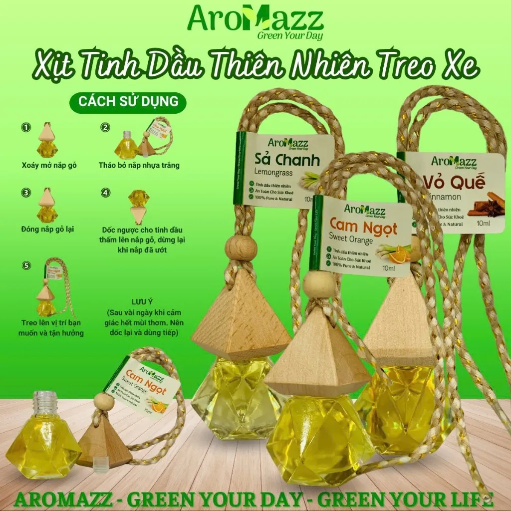 Ảnh Treo Xe Tinh Dầu Sả Chanh Tinh Dầu Thiên Nhiên AroMazz Treo Xe Treo Tủ Quần Áo Treo Nhà Vệ Sinh Chai Tiện Lợi 10ml 3