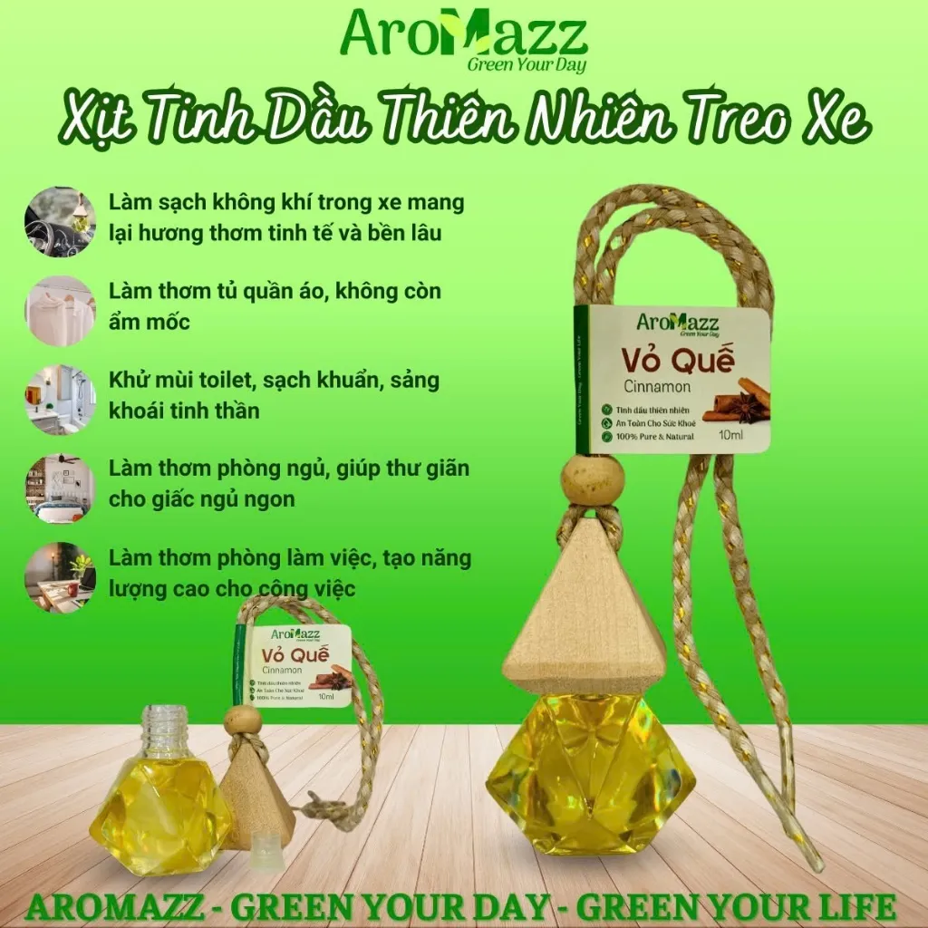 Ảnh Treo Xe Tinh Dầu Vỏ Quế Tinh Dầu Thiên Nhiên AroMazz Treo Xe Treo Tủ Quần Áo Treo Nhà Vệ Sinh Chai Tiện Lợi 10ml 1