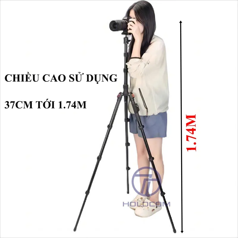 Ảnh Tripod Điện Thoại Chân Máy Ảnh VCT180, Chân Máy Quay Kiêm Gậy Quay Video Livestream 360 Độ- HOLOCOM 3