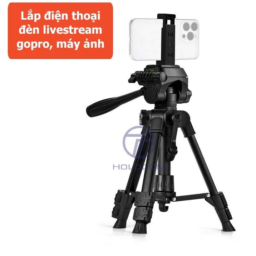 Ảnh Tripod Điện Thoại Chân Máy Ảnh Để Bàn 63cm Cao Cấp Đa Năng Xoay 360 Độ - HOLOCOM 3