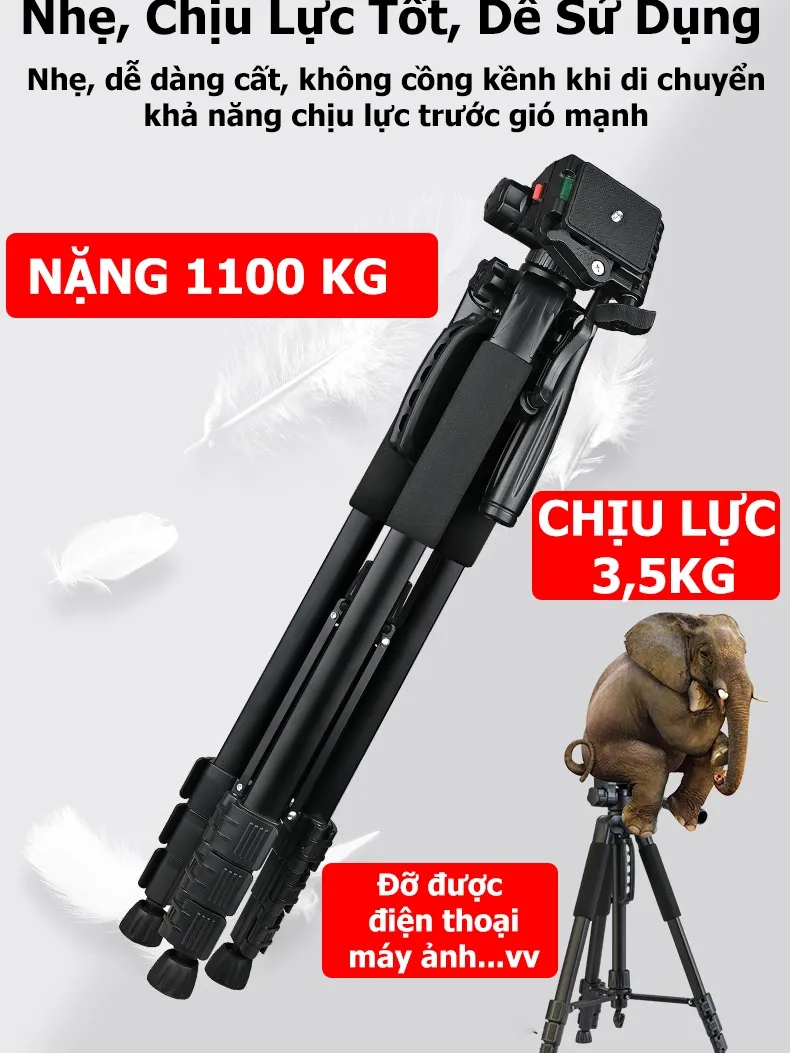Ảnh Tripod Điện Thoại 1.8m Kiêm Chân Máy Ảnh 360 Độ Chắc Chắn, Điều Chỉnh Cao Thấp, Dùng Để Chụp Ảnh Quay Phim - HOLOCOM 1