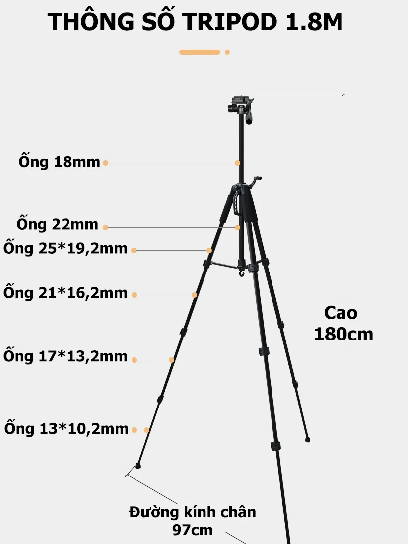 Ảnh Tripod Điện Thoại 1.8m Kiêm Chân Máy Ảnh 360 Độ Chắc Chắn, Điều Chỉnh Cao Thấp, Dùng Để Chụp Ảnh Quay Phim - HOLOCOM 2