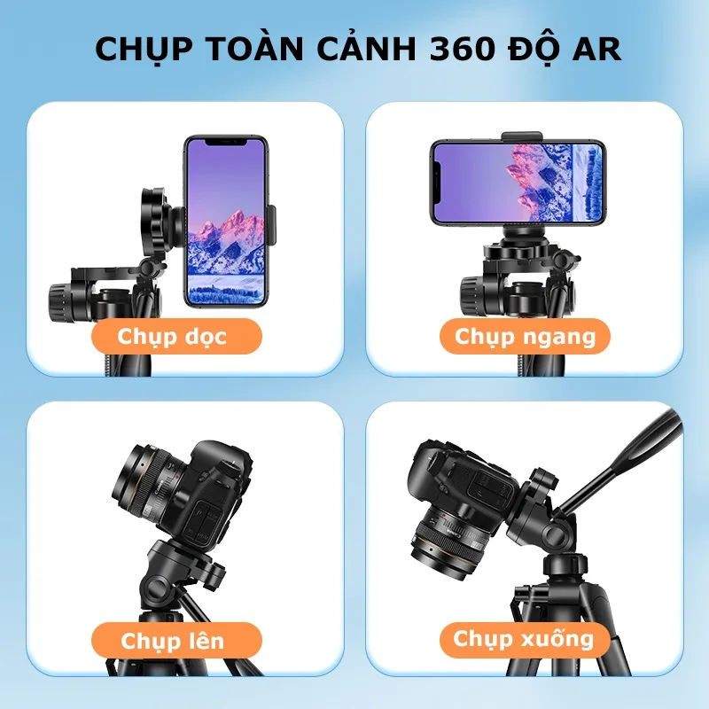 Ảnh Tripod Máy Ảnh Kiêm Chân Quay Điện Thoại F580S, Tripod Du Lịch Gậy Quay Video Đa Năng Cao 1.8m 4