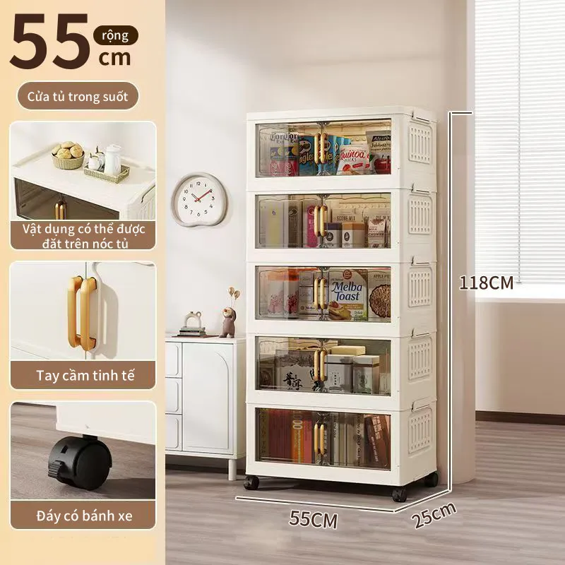 Ảnh Tủ nhựa lưu trữ đa năng 50/55 cm, thiết kế gấp gọn trong 1 giây, dễ dàng di chuyển với bánh xe tiện ích 4