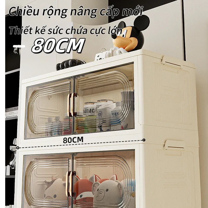 Ảnh Tủ nhựa trong suốt 5 tầng, gấp gọn, sức chứa lớn, chất liệu PP, bánh xe vạn năng di chuyển linh hoạt 2
